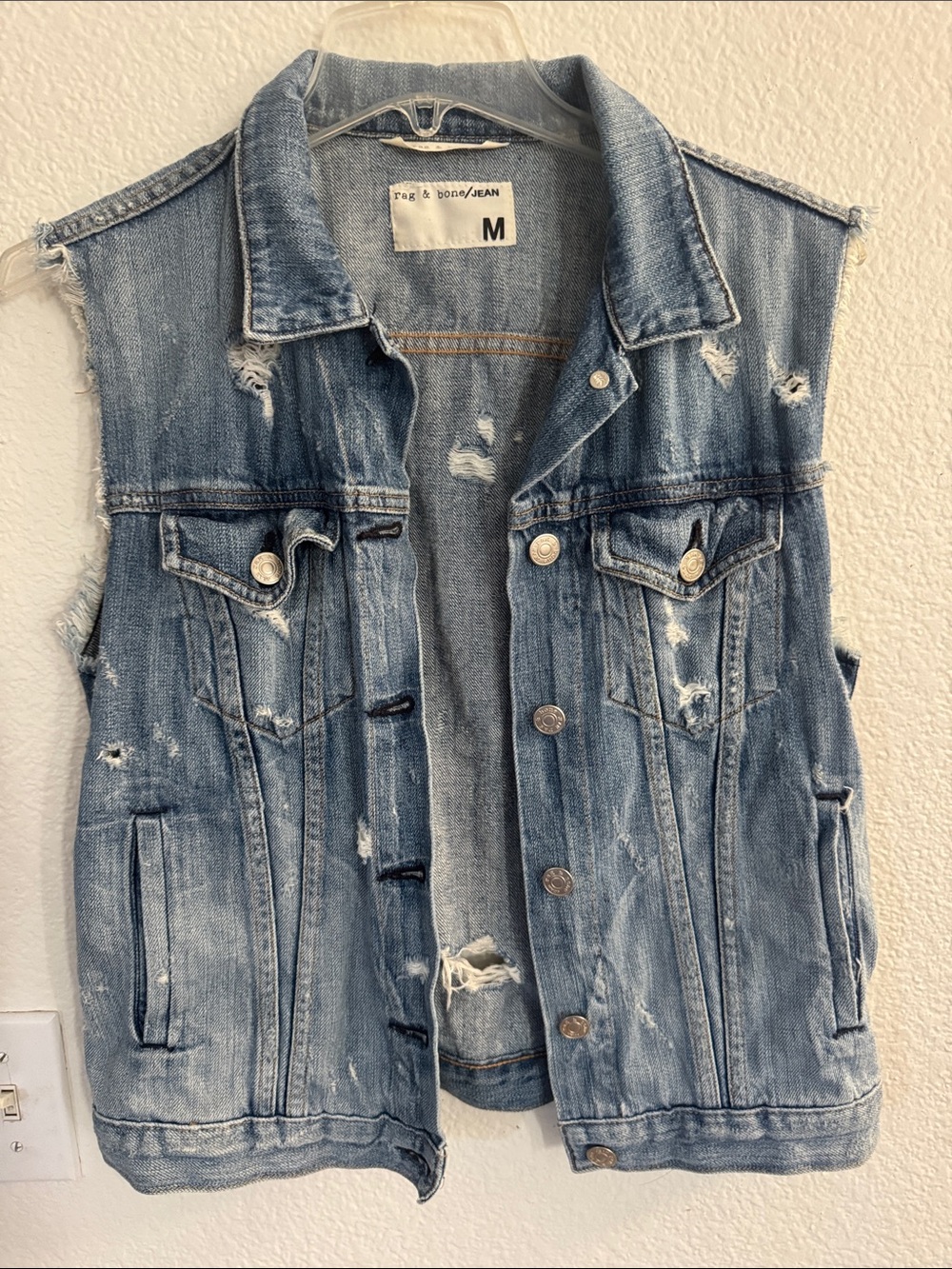Vintage rag & bone Light Blue Distressed Denim Vest